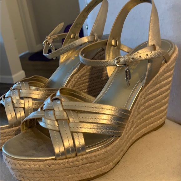 Coach Shoes - Coach Gold Sandals Wedges